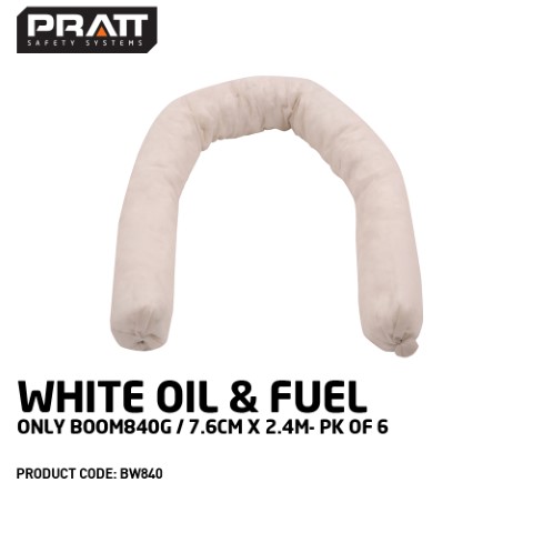 PRATT WHITE OIL & FUEL ONLY BOOM 840G - 7.6CM X 2.4M PACK OF 6